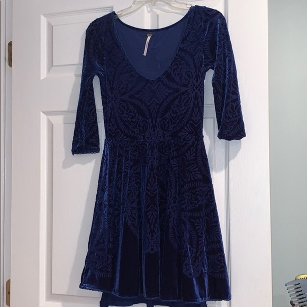 Free People Navy Velvet Mini Dress
